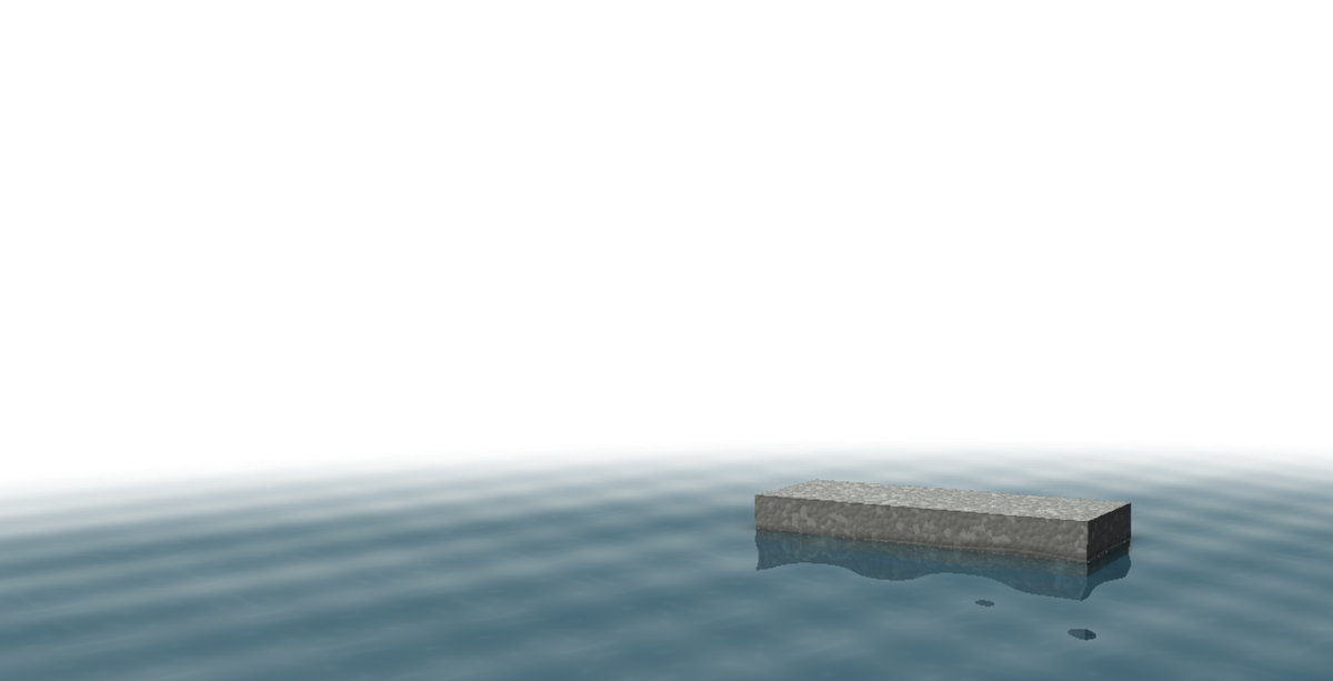 An AIWON AAC block floating in water, about two-thirds under the surface