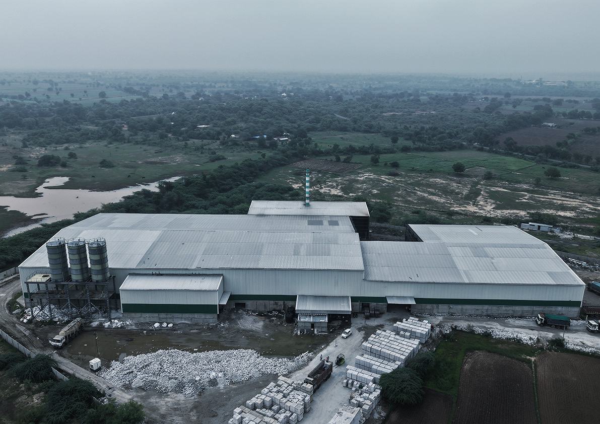 The Brickcem plant from the air, with silos and the main hall