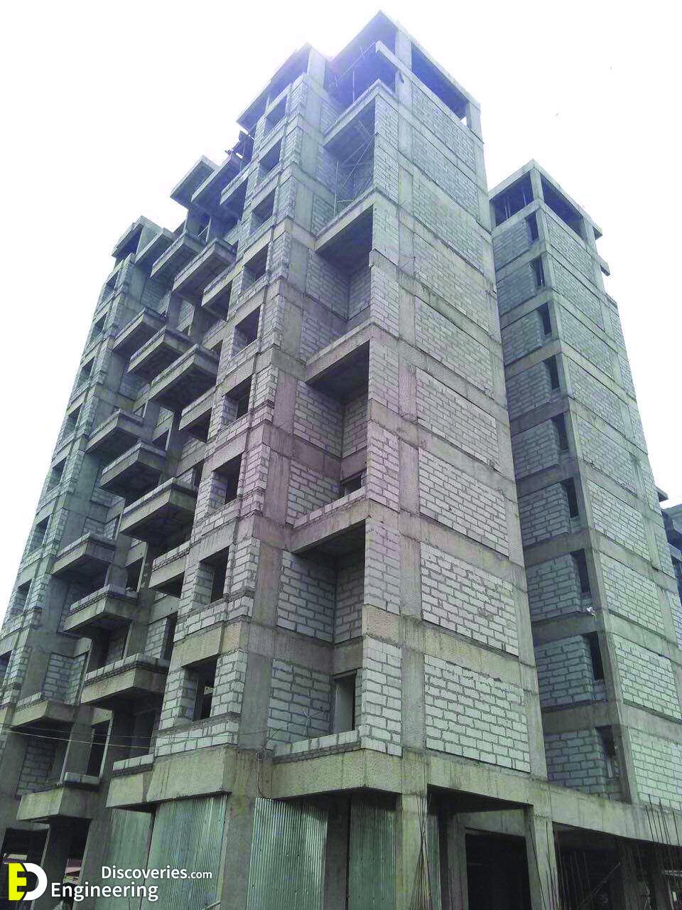 A residential tower under construction with AAC block walls